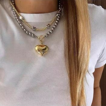 New Cross-Border Jewelry Fashion Heart Cross Tassel Pendant Necklace Geometric Irregular Ccb Clavicle Chain