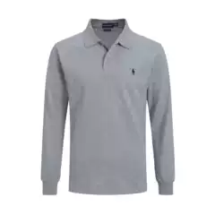 High-Quality Polo Shirt with Pony Logo for Men, Long-Sleeve Cotton Polo Shirt with a Turn-Down Collar, Casual Long-Sleeve Men's Polo Shirt