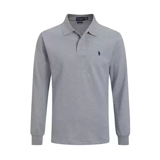 High-Quality Polo Shirt with Pony Logo for Men, Long-Sleeve Cotton Polo Shirt with a Turn-Down Collar, Casual Long-Sleeve Men's Polo Shirt