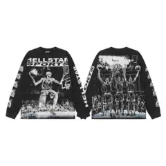 2025 Autumn New American Trendy Brand Hellstar Long Sleeve Washed Vintage Printed T-shirt Cross border Wholesale