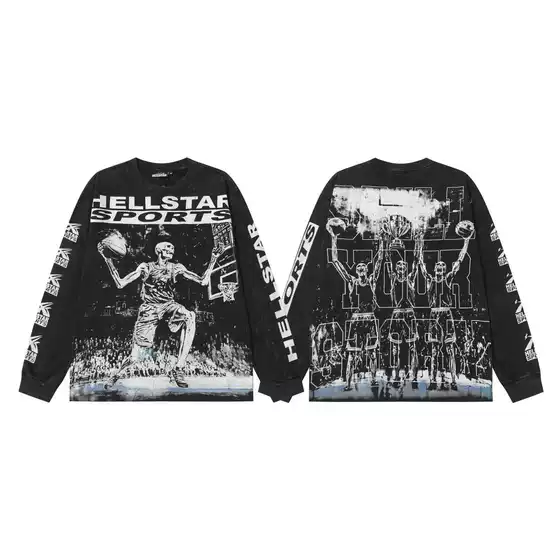 2025 Autumn New American Trendy Brand Hellstar Long Sleeve Washed Vintage Printed T-shirt Cross border Wholesale