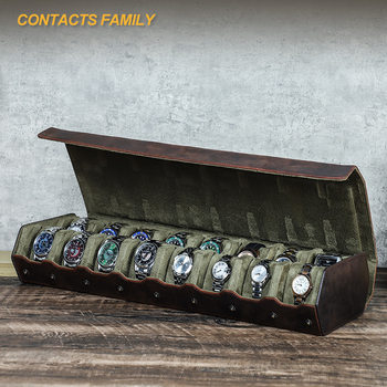 Handmade Retro Style 16-Bit Mechanical Watch Storage Box Genuine Leather Portable Anti-Fall Watch Box Watch Collection Box