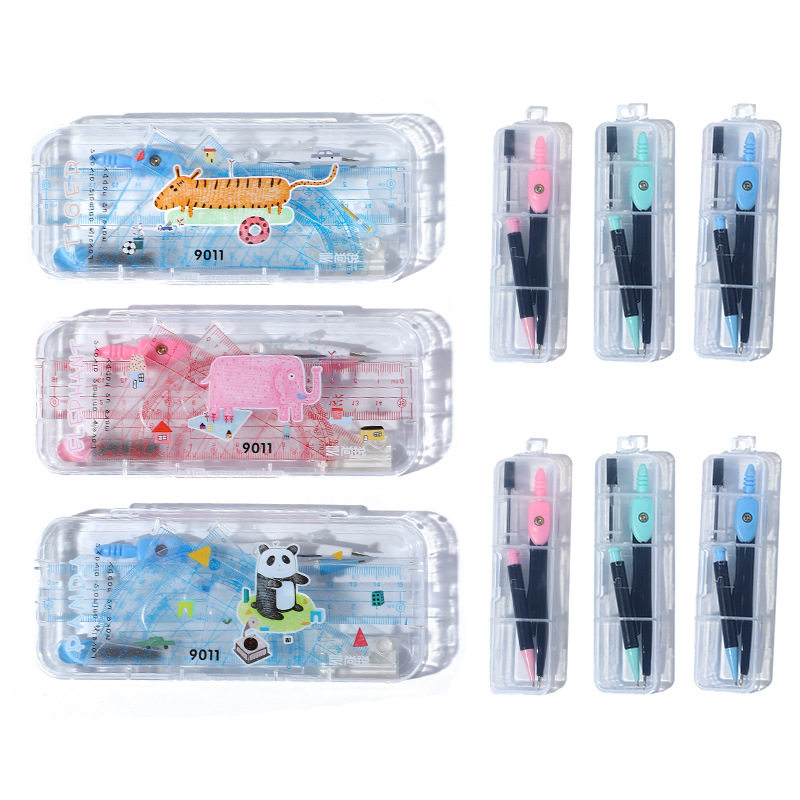 Student drawing set drawing geometry compasses ruler set triangle ruler ruler protractor multi-function ruler