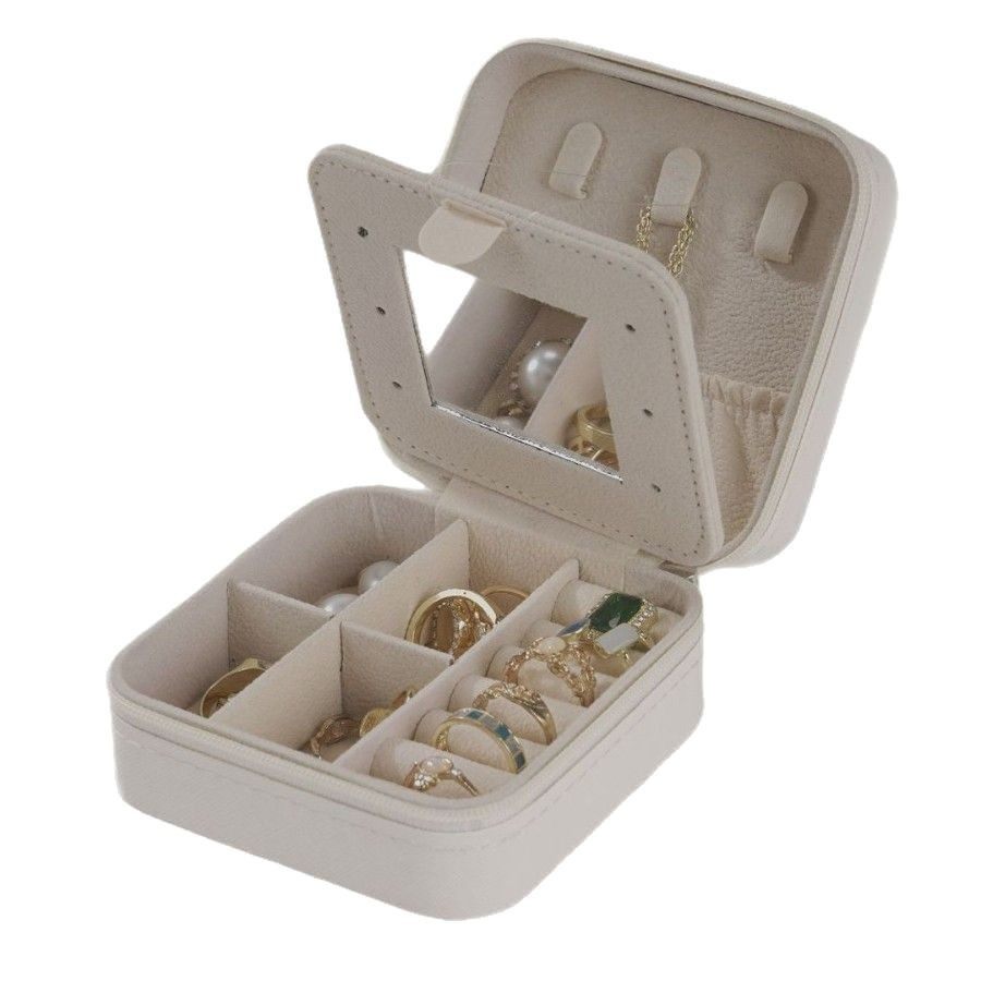 Square Jewelry Box with Mirror, Small and Portable, for Storing Earrings, Ear Studs, Rings, Necklaces, and Other Accessories