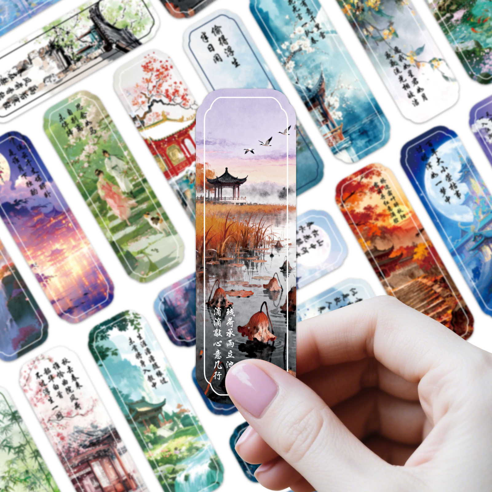 30 Ancient Style Poetry Bookmarks, Chinese Style Literary Learning Stationery, Book Marking Cards, Reading Book Clips, Paper Bookmarks