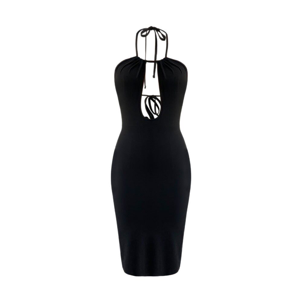 Summer Hollow Out Halter Dress Sexy Backless High Slit Slim Fit Beachwear for Women Wholesale Available