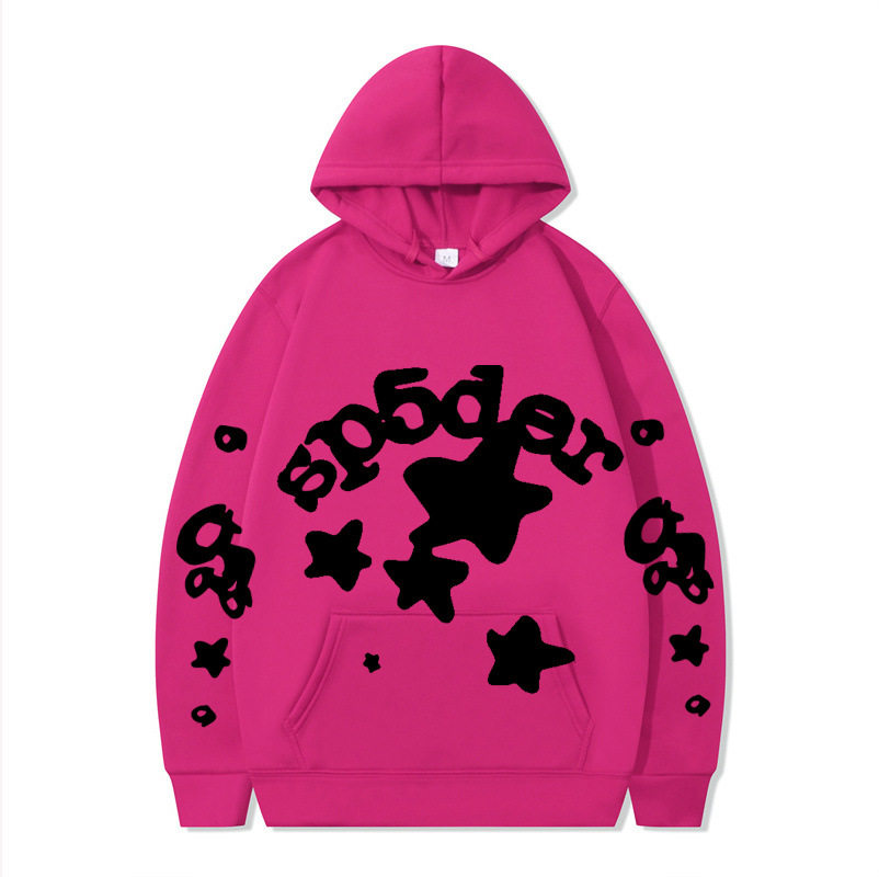跨境 SP5DER蜘蛛网印花帽衫欧美潮牌大码宽松男女款连帽卫衣
