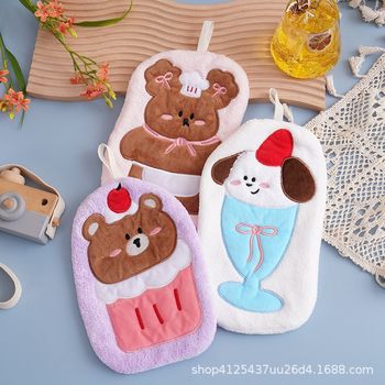 Cute Cartoon Hangable Hand Towel, Absorbent, Quick-Drying, Soft Coral Velvet Handkerchief, Kidsren's Household, Not Easy to Shed Lint
