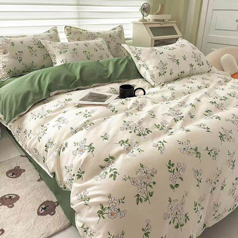 Small fresh aloe vera cotton four-piece set student dormitory three-piece sheets washed cotton quilt cover bedding wholesale