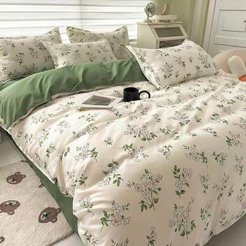 Small fresh aloe vera cotton four-piece set student dormitory three-piece sheets washed cotton quilt cover bedding wholesale
