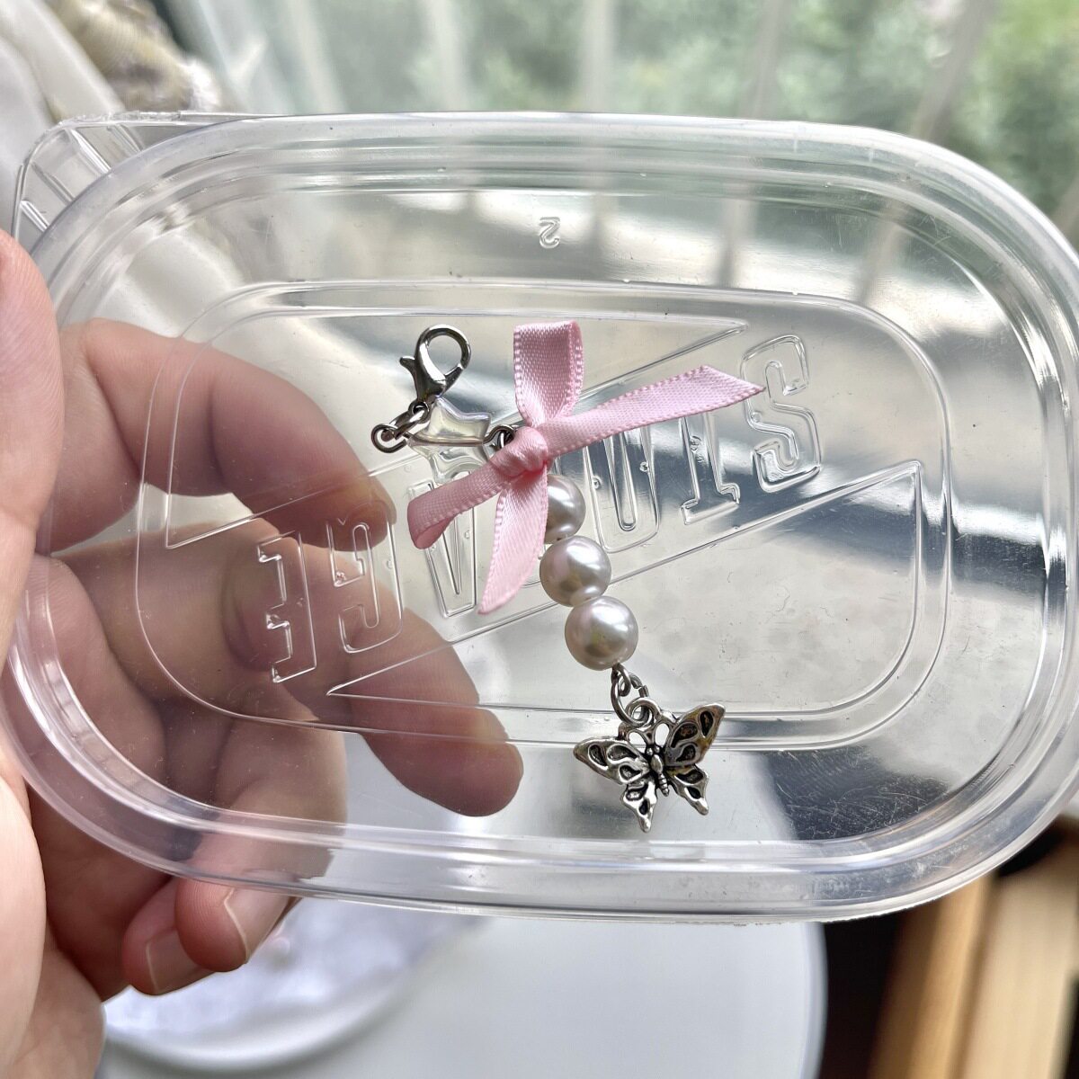 Original Pink Bow Beaded Phone Strap Bag Chain Keychain Cute Handmade Beaded Hanging