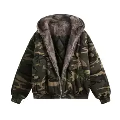 Magic Bear Men's 2026 New Winter Camouflage Puffer Jacket with Fleece Lining and Cotton Padding, American Style Trendy Brand Cotton Coat