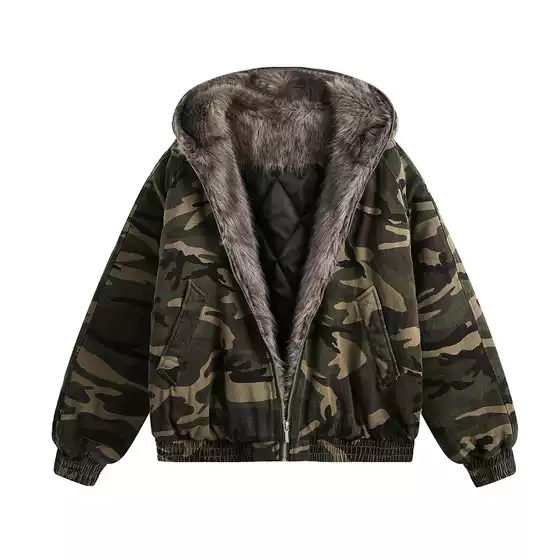 Magic Bear Men's 2026 New Winter Camouflage Puffer Jacket with Fleece Lining and Cotton Padding, American Style Trendy Brand Cotton Coat