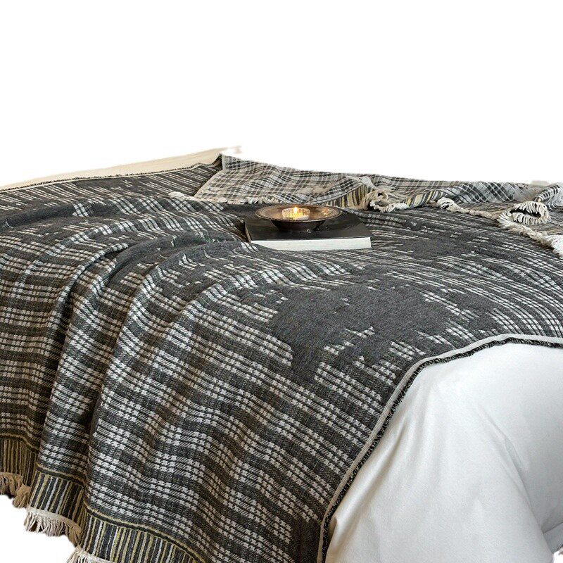 Middle Ages Qian Feng Pure Cotton Gauze Tassel Blanket Skin-Friendly Advanced Sense Sofa Nap Blanket Cotton Blanket Shawl Blanket