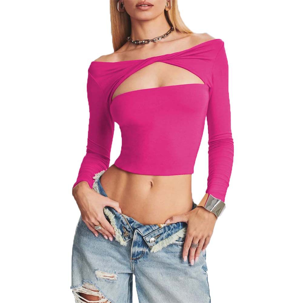 Womens Hollow Back T Shirt American Street Style Off Shoulder Design Spring Summer Fashion Wholesale Available