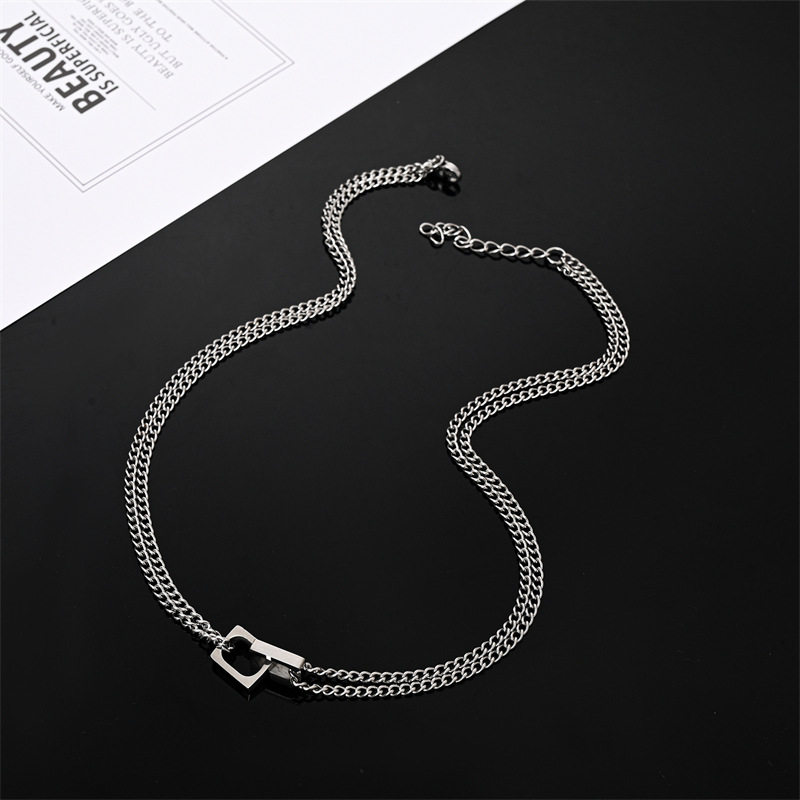 Tan Jianji Double-layer Ring Necklace Men's Fashionable Titanium Steel Color-free Fashionable All-match High-end Clavicle Chain for Men
