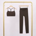 Military green y-shaped vest and cropped pants suit