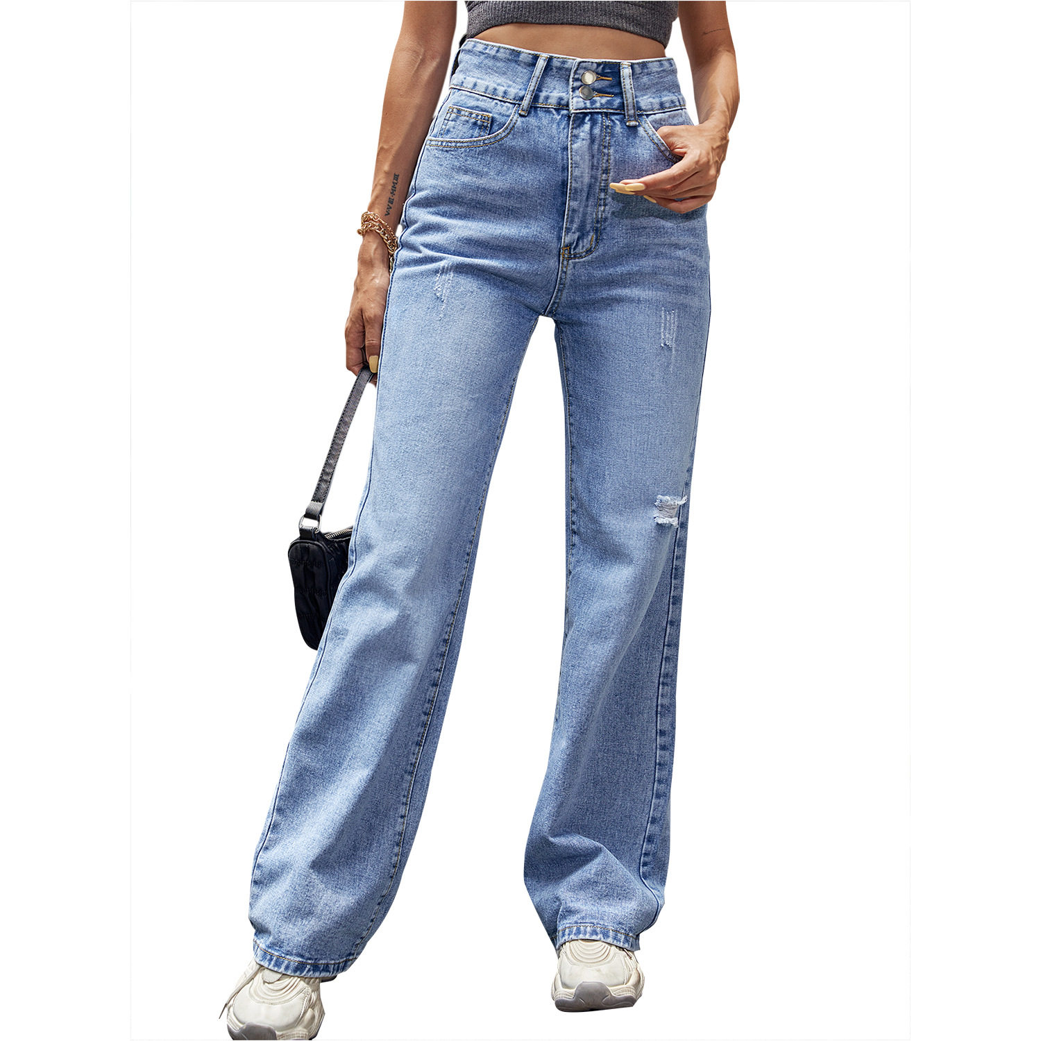High Waisted Straight Leg Loose Denim Jeans Trendy Womens Fashion Casual Wear for Spring and Summer Wholesale Available