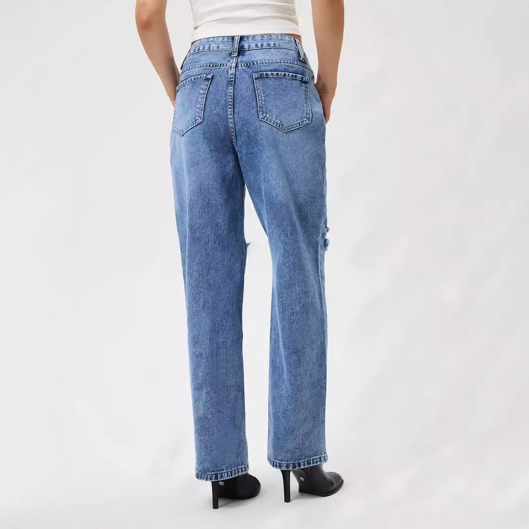 Womens Distressed Wide Leg Jeans Casual Fashion Trendy Style Comfortable Fit Perfect for Everyday Wear Wholesale