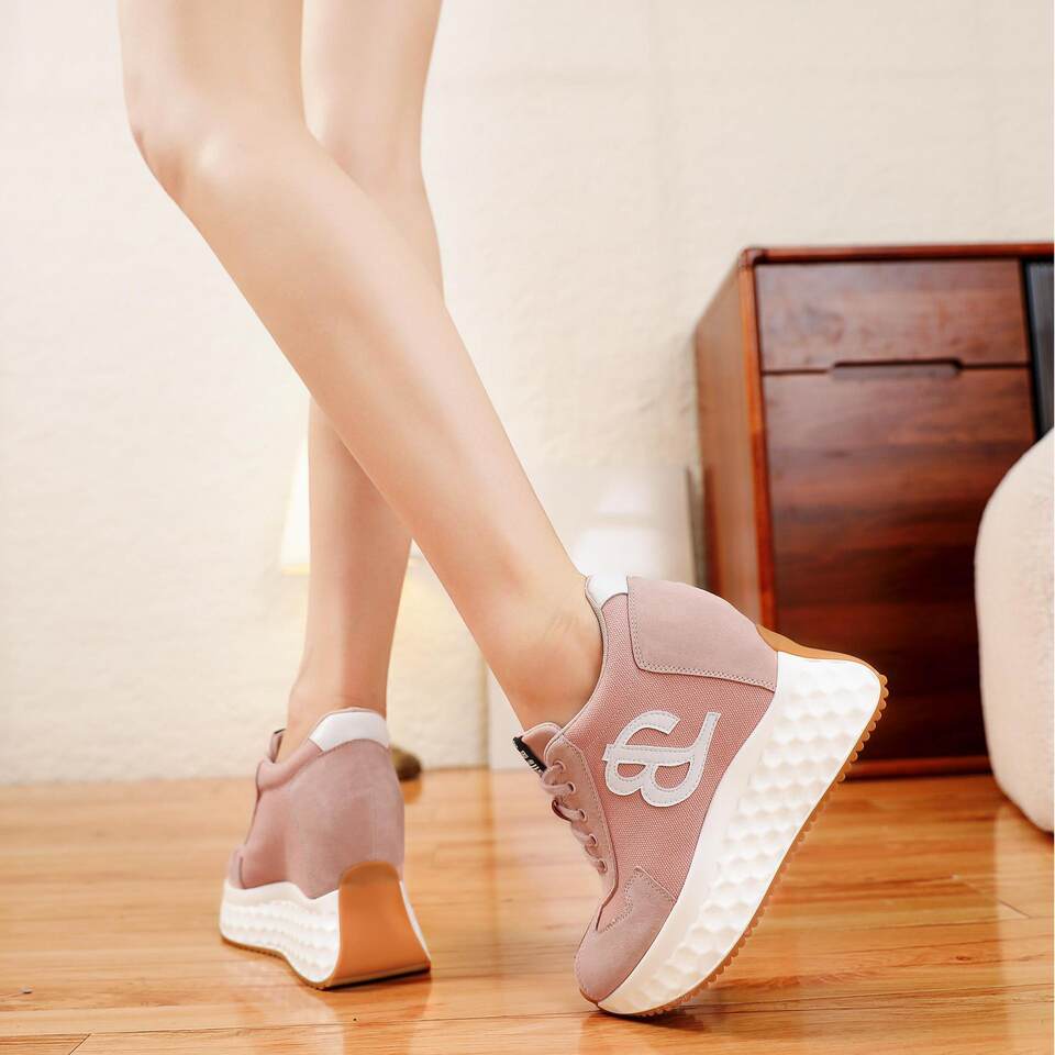 Giày Thể Thao Nữ Đế Dày Phong Cách Retro Chiều Cao Đế Khoảng 7cm Màu Hồng, Đen, Xanh Lá...