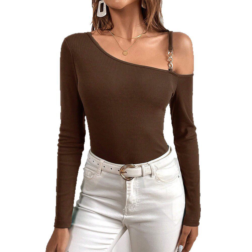 Chic Sweet and Spicy Off Shoulder Knit Top Slim Fit Long Sleeve Unique Design Perfect for Early Spring Layering