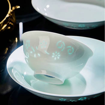 Jingdezhen Shadow Celadon Fine Porcelain Tableware Underglaze High-White Porcelain Plates and Dishes High-End Bowl and Plate Set Spring Collection Factory