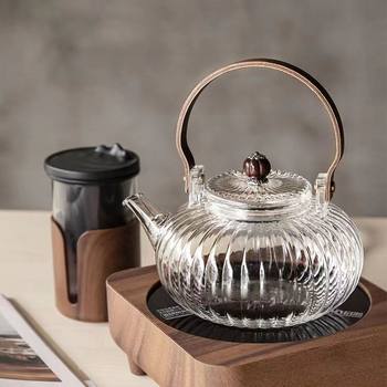 Japanese-style striped chrysanthemum pot glass pumpkin beam pot high temperature electric ceramic stove kettle stove teapot suit