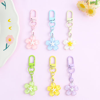 Colorful Fresh Cherry Blossom Transparent Keychain Cute Pendant Mobile Phone Chain Bag Doll Small Pendant Ready for Sale