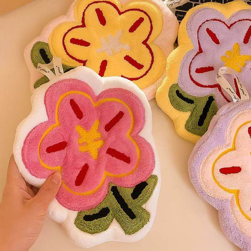 Rich flower wipe handkerchief factory wholesale kitchen bathroom wipe cloth coral fleece thick absorbent can be hung wipe towel