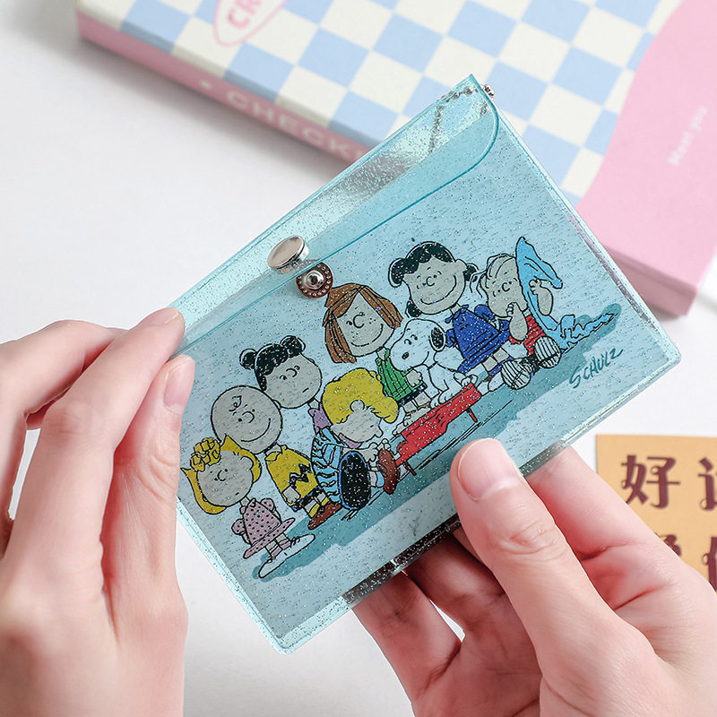 In stock cute girl Heart Laser coin purse PVC transparent card holder mini SNAP card holder storage bag rice clip card