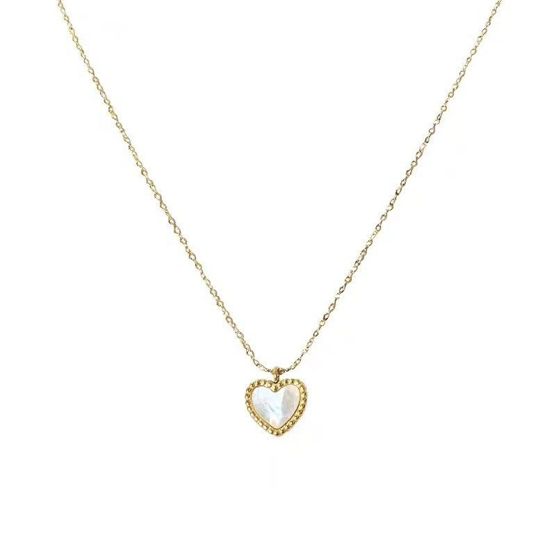 Ins K-Style Mother-Of-Pearl Heart Titanium Steel Small Fragrance Necklace Women's Versatile Accessible Luxury Niche European and American Simple Clavicle Chain Jewelry