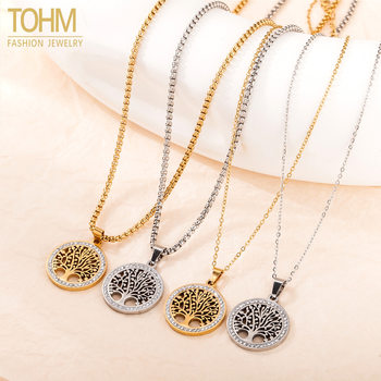 Tohm Tree of Life Titanium Steel Pendant Clavicle Chain Fashionable and Unique Hollow Stainless Steel Peace Tree High-End Necklace