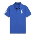 Polo shirt-blue big white label