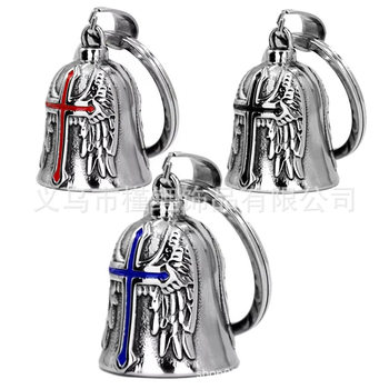 Retro Oil Dripping Cross Pet Collar Pendant Necklace Men's Motorcycle Wings Bell Keychain Jewelry Wholesale