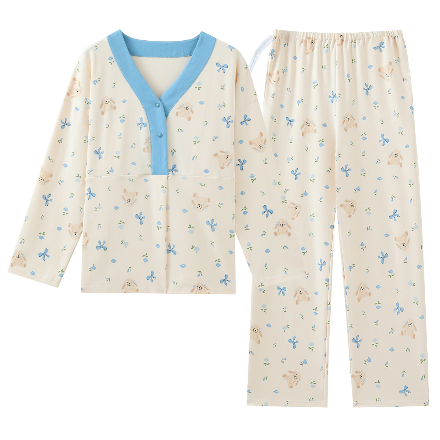 Long-Sleeved Confinement Clothes with Breast Pads, Pajamas for Women, Autum Postpartum Maternity Home Clothes, Breastfeeding and Feeding Suits, Spring and Autum