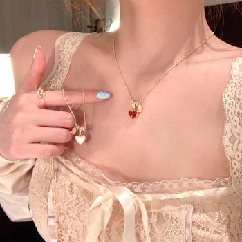 Korean Exquisite Double-Sided Oil Dripping Heart Necklace for Women, Accessible Luxury, High-End Clavicle Chain, Niche Neck Chain, Accessories, Sweater Chain