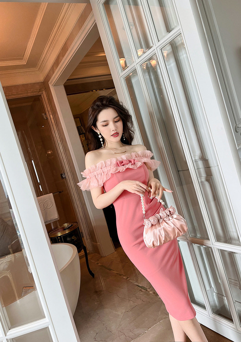 Đầm ôm body nữ dáng midi cổ yếm tay ngắn chất liệu thun lạnh cao cấp — [Hồng đậu] chi tiết 4