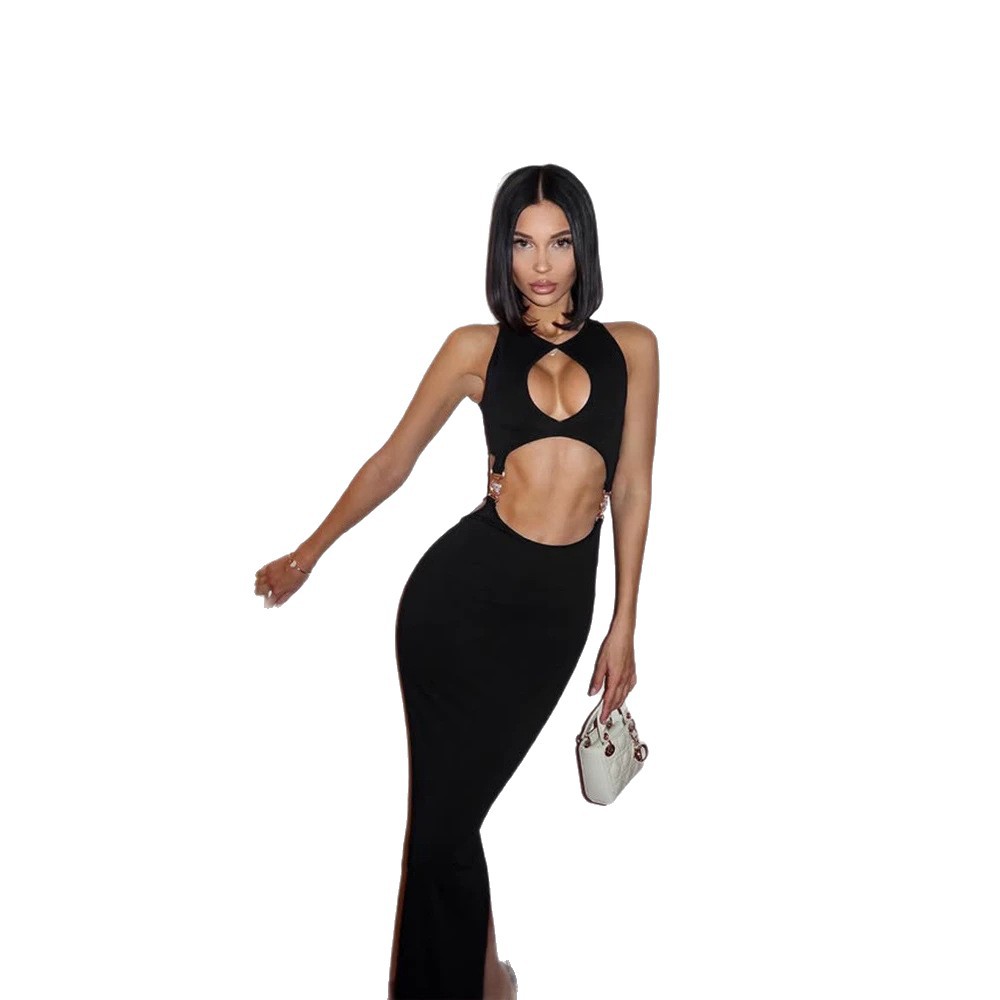 Sleeveless Bodycon Dress Hollow Out Design High Elasticity Slim Fit Party Wear for Women Wholesale Available