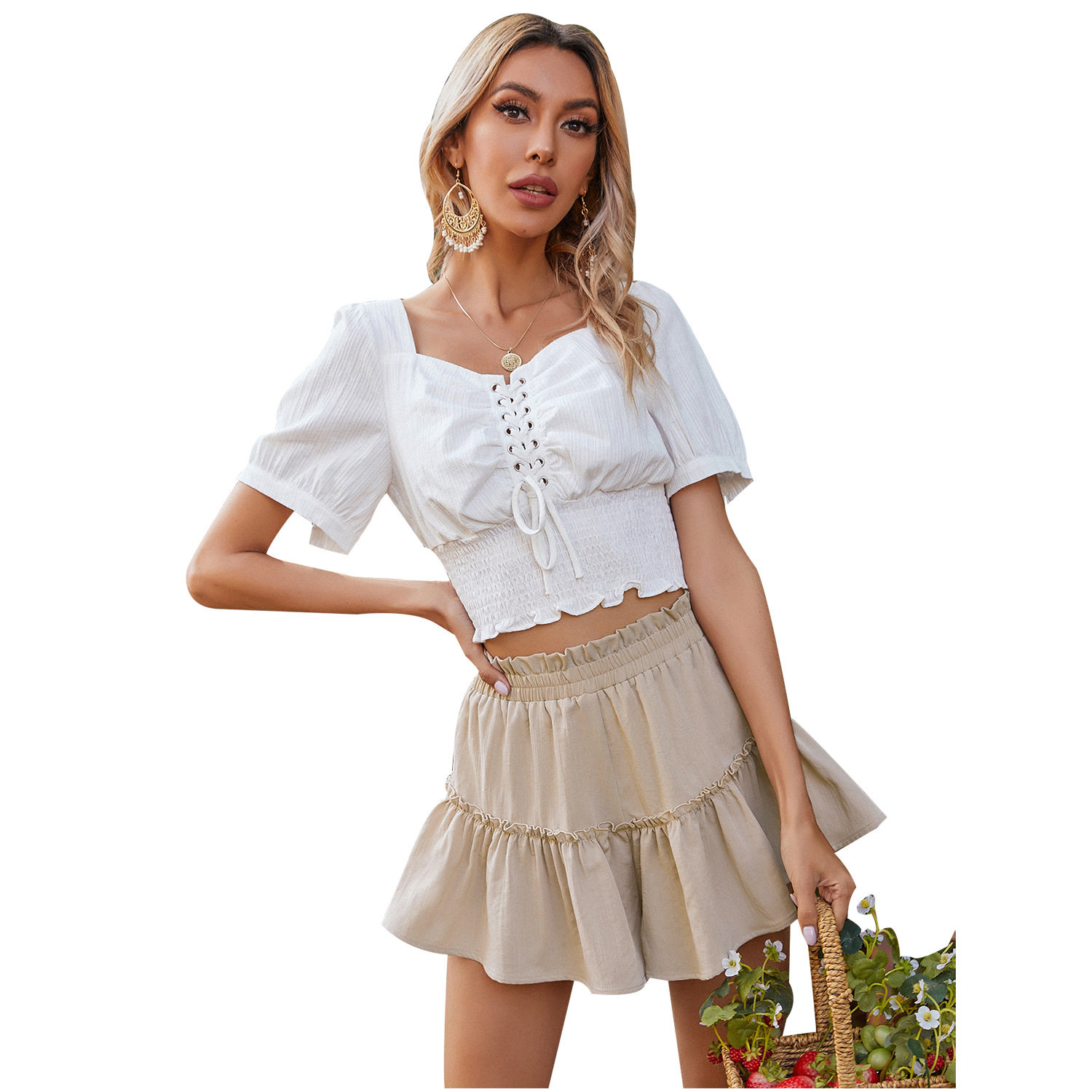 High Waisted Ruffle Hem Cotton Linen Skorts Comfortable Breathable Fabric Stylish Design Perfect for Summer Casual