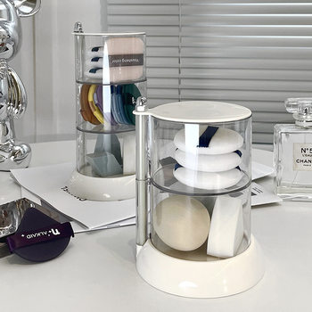 Beauty Egg Storage Box Desktop Cosmetics Acrylic Tube Dormitory Makeup Air Cushion Powder Puff Dust-proof Rotating Rack
