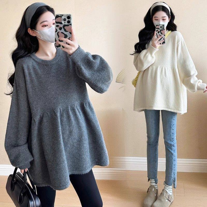 2025 New Autumn and Winter Clothing Korean Style Large Size Maternity Knitwear Women's Petite Knitwear Tops Women's Maternity Skirts