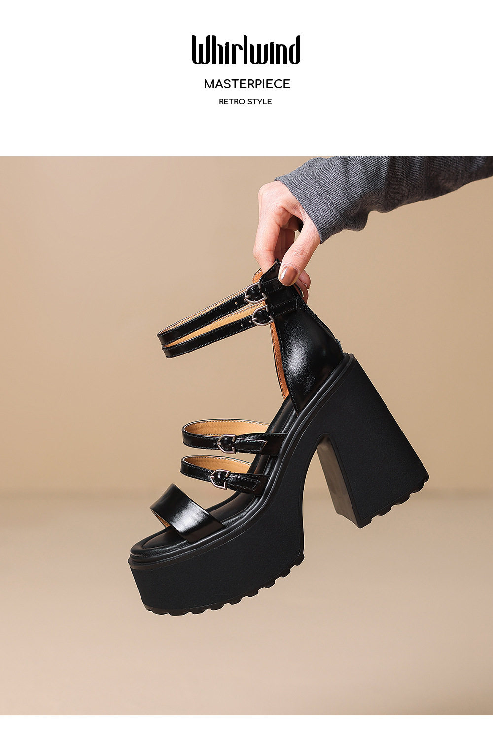 Sandal cao gót nữ hở mũi đế xuồng 12 cm phong cách La Mã — [Đen], [Đỏ] chi tiết 11