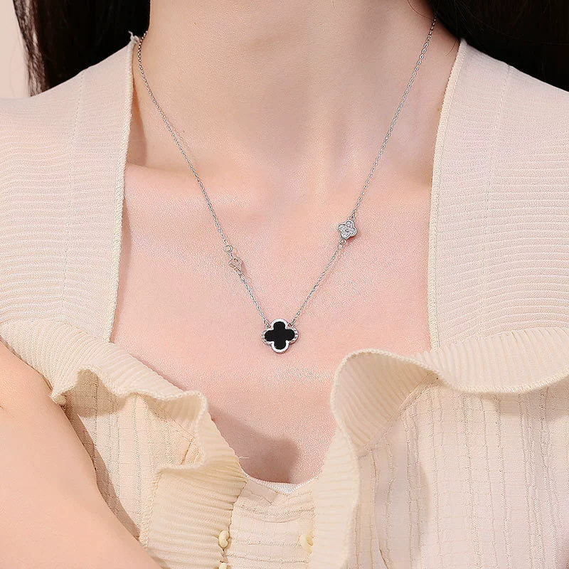 Four-leaf Clover Necklace Women's Korean-style Ins Imitation Agate Clavicle Chain Fashionable All-match High-end Diamond-studded Zircon Pendant