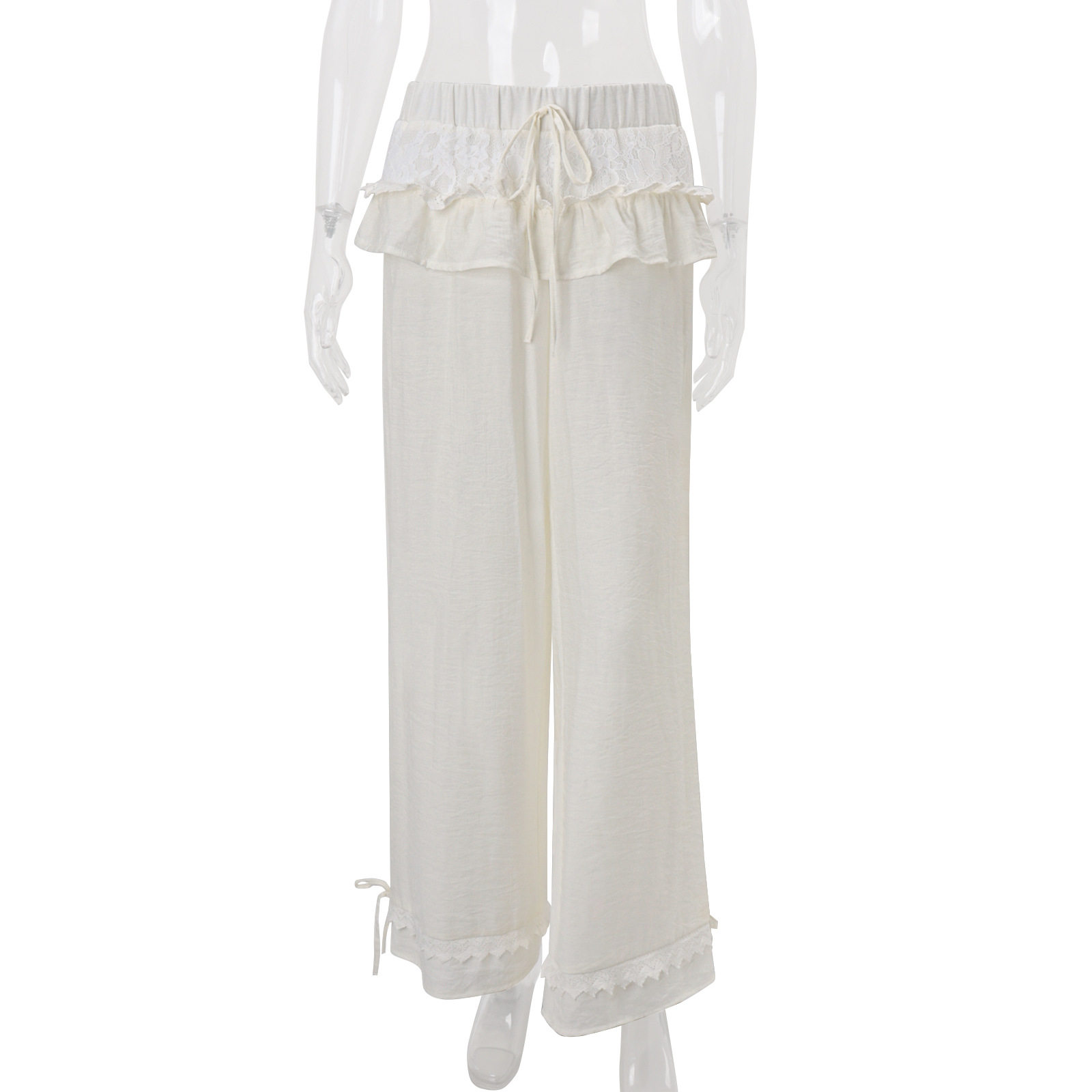 High Waisted Wide Leg Pants Vintage American Style Ruffled Hem Loose Fit Spring Fashion for Women Wholesale