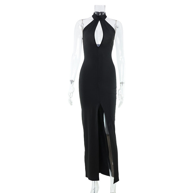 Sleeveless Hollow Out Bodycon Dress Elegant Solid Color Lightweight Fabric Perfect for Evening Gowns and Red Carpet