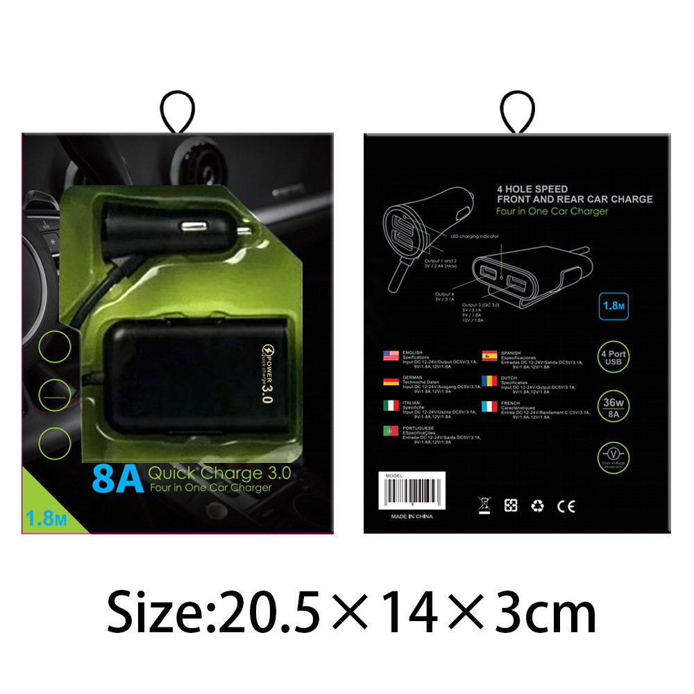 QC3.0 four-port car charger fast car charger fast charger qc3.0 flash charger new rear seat charger 4USB