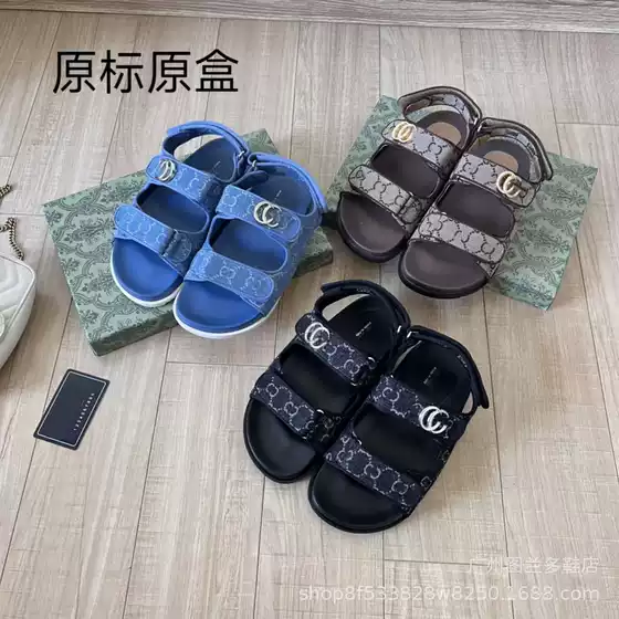 High Version 2025 Women's Cross-Border Export Model g Family Letter Two-Strap Casual Flats Sandals Velcro Thick Sole Versatile