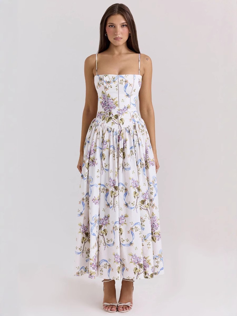Floral Slip Dress Elegant Slim Fit Soft Fabric Perfect for Spring Summer Occasions Wholesale Available