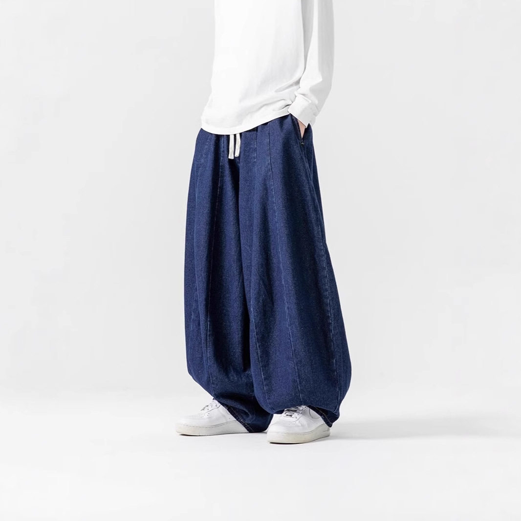 2024中国风冰丝棉麻男裤宽松大码男装潮长裤哈伦裤灯笼束脚休闲裤