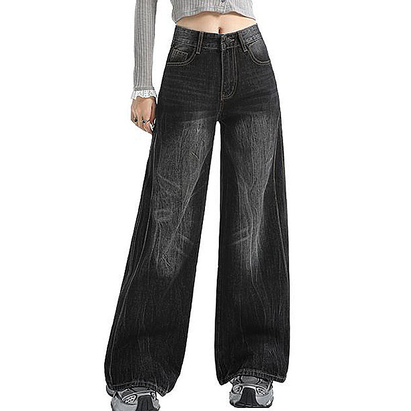High Waisted Wide Leg Jeans Loose Fit Straight Cut Denim Fabric Casual Wear for Women Ready to Ship